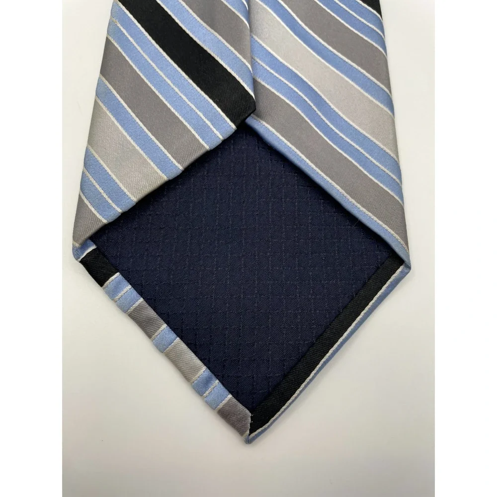 Jones New York Mens Silk Necktie Blue Silver Black Striped Classic Formal Tie